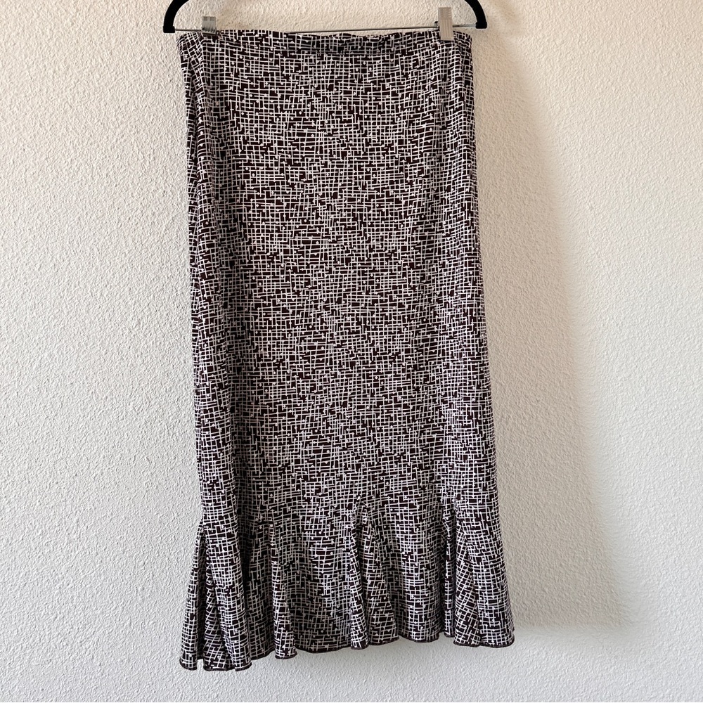 Hypnotize Midi Tiered Skirt Women’s Large Geometric Print Modest Church Brunch